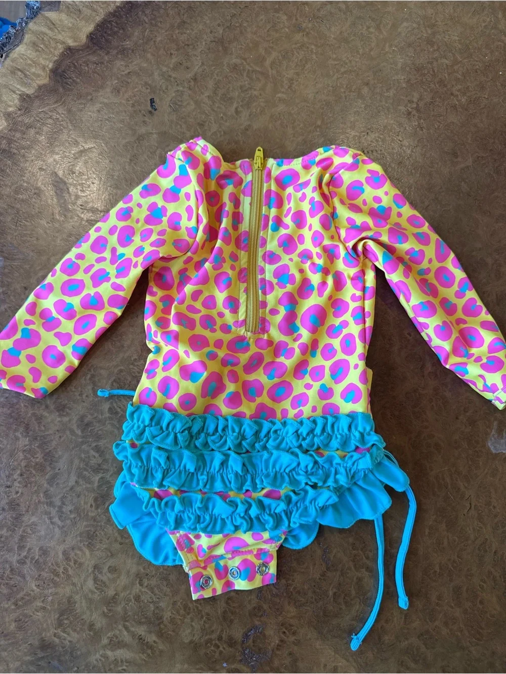 Neon Leopard Ruffle Long Sleeve One-Piece Swimsuit | 3–6 Months